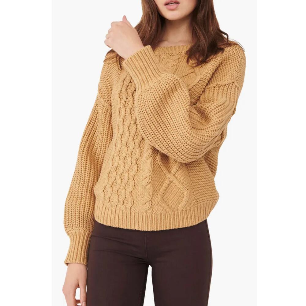 Free People Dream Cable Crewneck Sweater Chunky Camel Womens Size Large